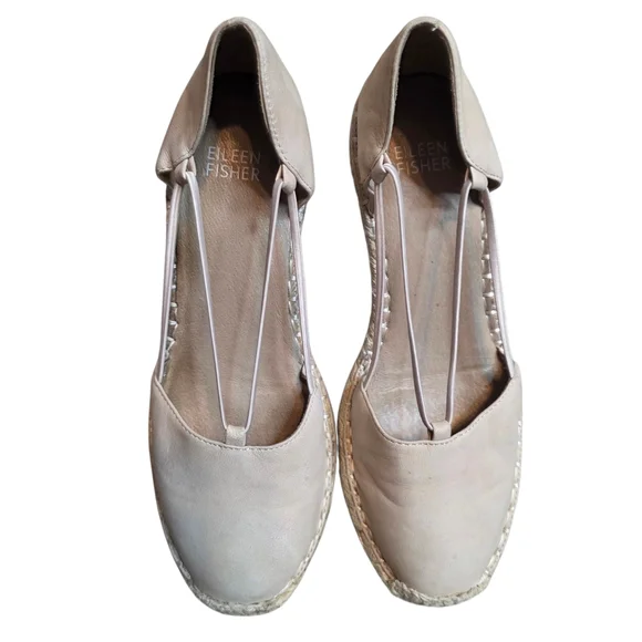 Eileen Fisher Cream Yasmin Tumbled Nubuck Espadrille Wedge Heels - Picture 4 of 6